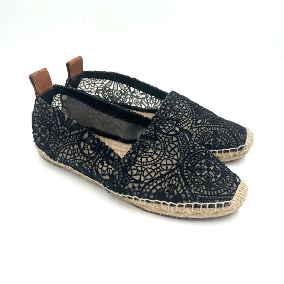 Chloe Women’s Scalloped Lace Espadrille Flat Black...